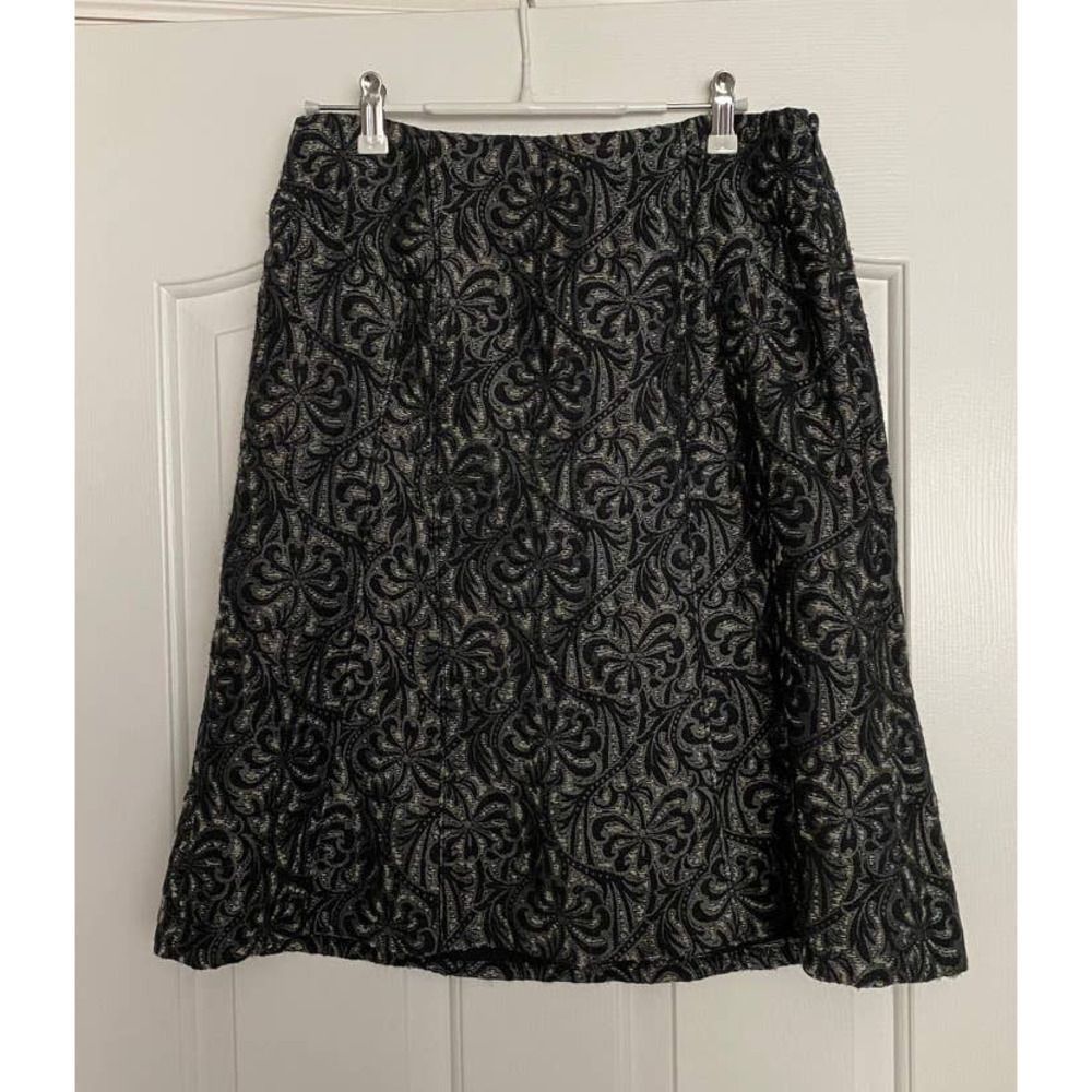 Ann Taylor Black + Silver Brocade A-Line Skirt Women's 4